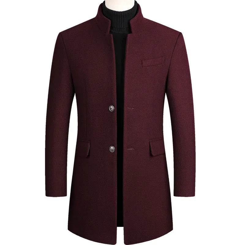 Sobretudo masculino de lã premium com corte alongado elegante e visual sofisticado para inverno e ocasiões executivas