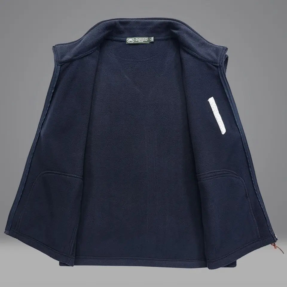 colete masculino cinza fleece aveludado com bolsos e zíper frontal estilo casual confortável para inverno
