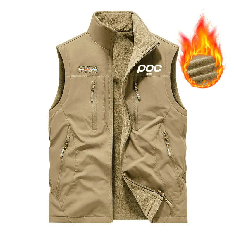 colete masculino fleece preto dupla face com múltiplos bolsos e zíper ideal para inverno e atividades ao ar livre
