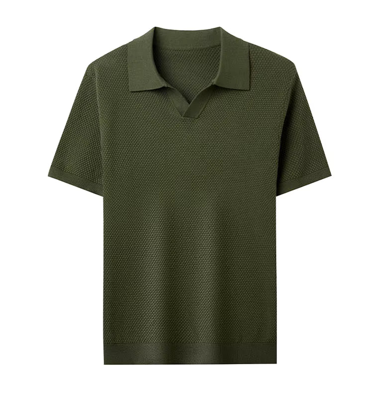 Polo Masculina Respirável em Algodão Texturizado