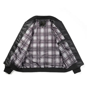 jaqueta masculina preta estilo couro bomber matelassê com zíper moderna