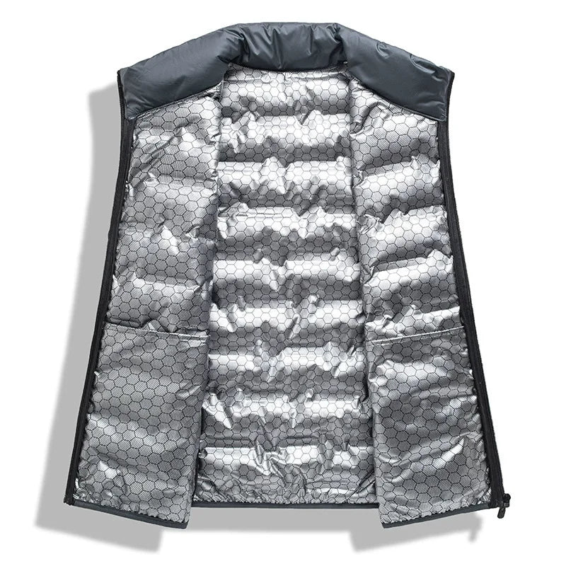 colete masculino térmico preto ultraleve com forro refletivo interno e gola alta ideal para inverno