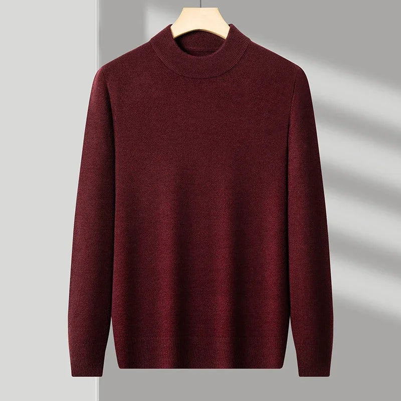 Suéter masculino gola alta em malha tricot dobrado em caixa preta com visual elegante para outono e inverno