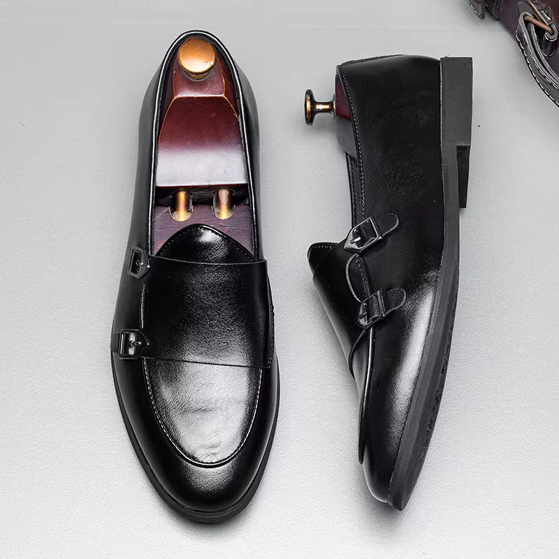 Sapato Masculino Monk Strap Em Couro Polido