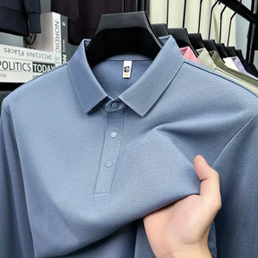 Camisa Polo Masculina Milano SilkBlend – Manga Longa Respirável Elegante