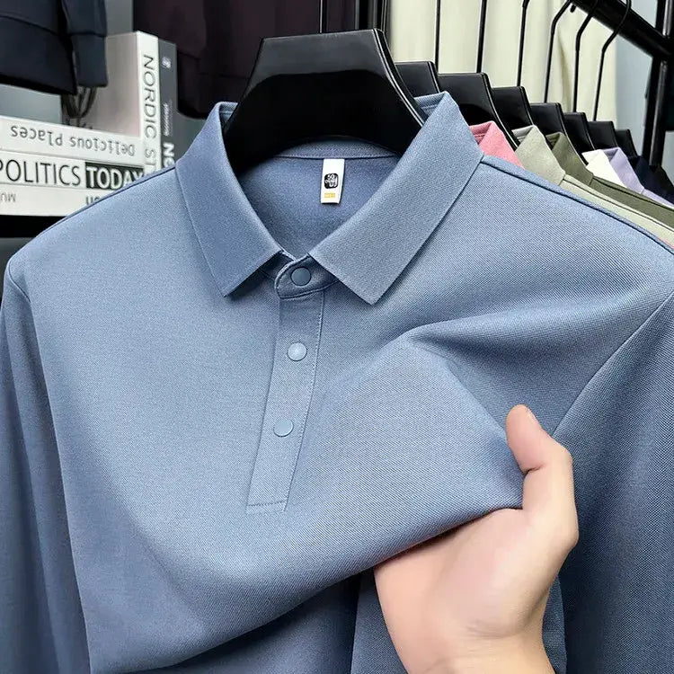 Camisa Polo Masculina Milano SilkBlend – Manga Longa Respirável Elegante