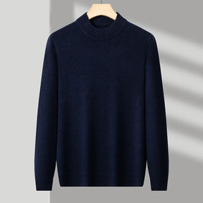 Suéter masculino gola alta em malha tricot dobrado em caixa preta com visual elegante para outono e inverno