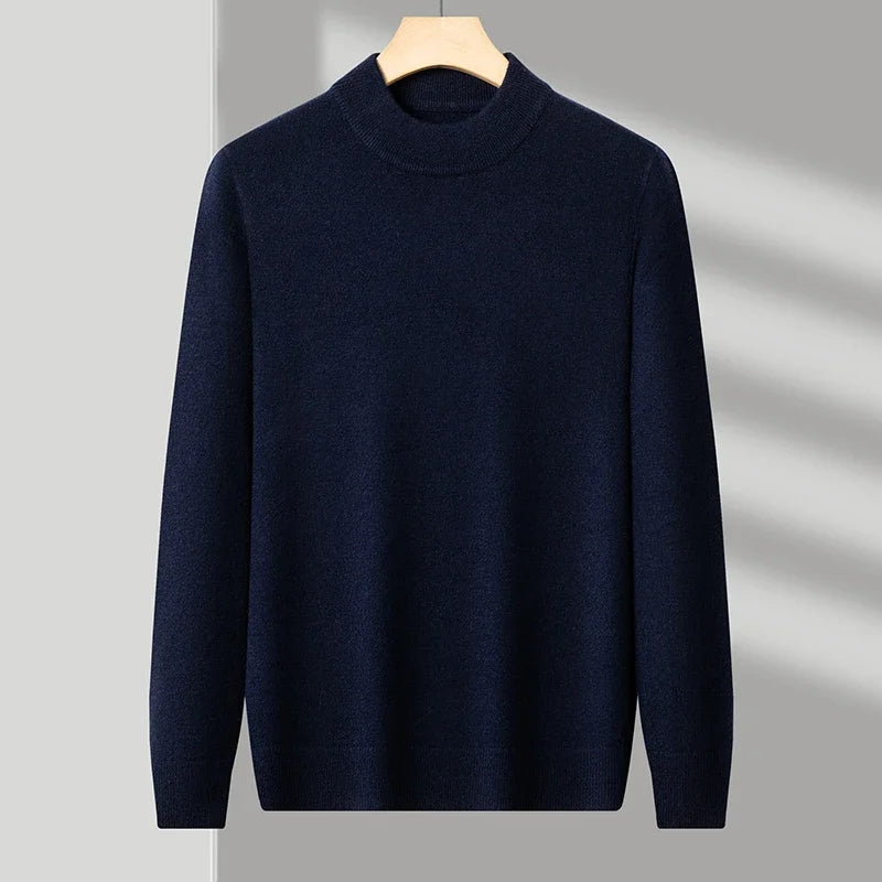 Suéter masculino gola alta em malha tricot dobrado em caixa preta com visual elegante para outono e inverno