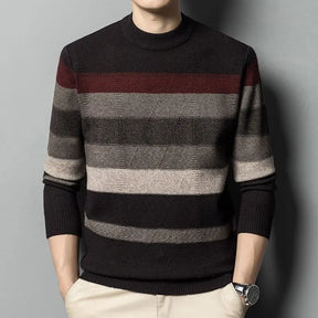 Suéter Masculin Tricô Listrado Gola Alta