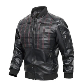 jaqueta masculina preta estilo couro bomber matelassê com zíper moderna