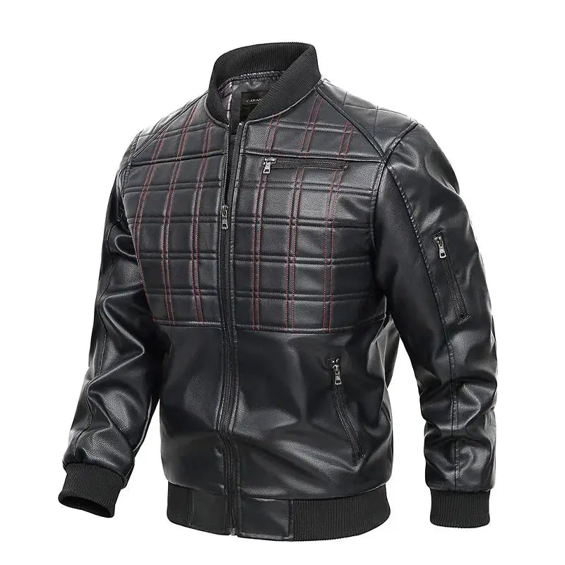 jaqueta masculina preta estilo couro bomber matelassê com zíper moderna