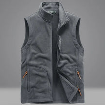 colete masculino cinza fleece aveludado com bolsos e zíper frontal estilo casual confortável para inverno