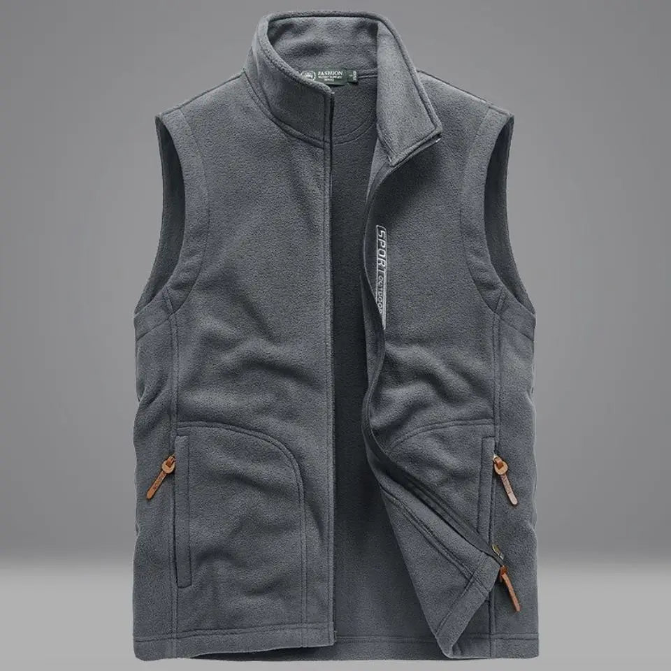 colete masculino cinza fleece aveludado com bolsos e zíper frontal estilo casual confortável para inverno