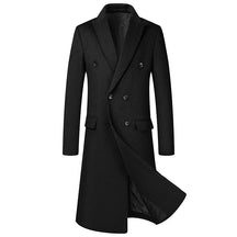 Sobretudo masculino longo em lã com abotoamento duplo e lapela clássica elegante para inverno