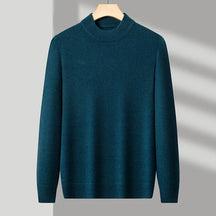 Suéter masculino gola alta em malha tricot dobrado em caixa preta com visual elegante para outono e inverno