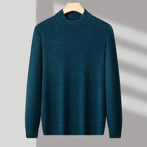 Suéter masculino gola alta em malha tricot dobrado em caixa preta com visual elegante para outono e inverno