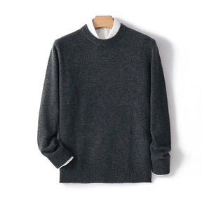Suéter masculino em lã e cashmere com gola careca e textura elegante para inverno