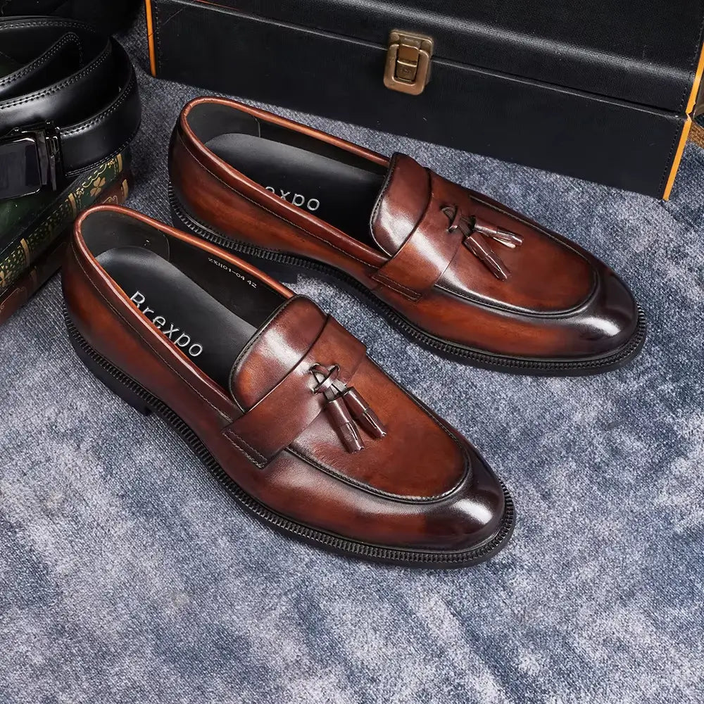 Sapato Masculino Loafer Em Couro Com Tassel