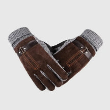Luva térmica masculina marrom com acabamento premium, detalhe em tricô no punho e forro quente para inverno.