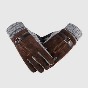 Luva térmica masculina marrom com acabamento premium, detalhe em tricô no punho e forro quente para inverno.