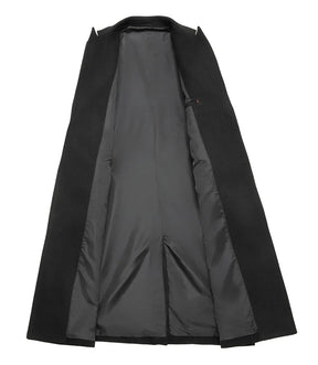 Sobretudo masculino longo em lã com abotoamento duplo e lapela clássica elegante para inverno