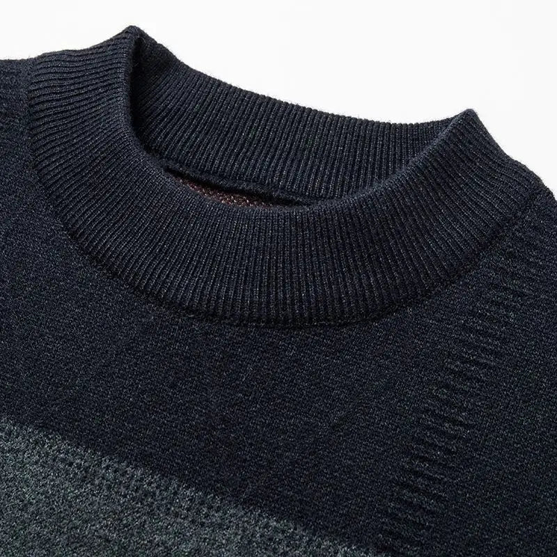 Suéter Masculin Tricô Listrado Gola Alta