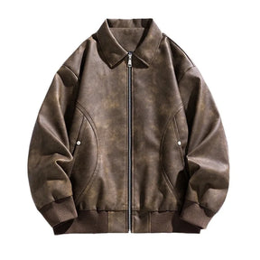 Jaqueta bomber masculina preta em couro premium com zíper metálico e visual urbano sofisticado.