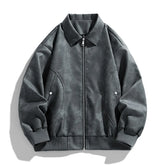 Jaqueta bomber masculina preta em couro premium com zíper metálico e visual urbano sofisticado.