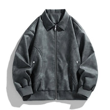 Jaqueta bomber masculina preta em couro premium com zíper metálico e visual urbano sofisticado.