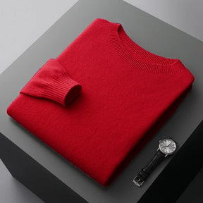 Suéter masculino em lã merino com gola careca e acabamento minimalista elegante para inverno