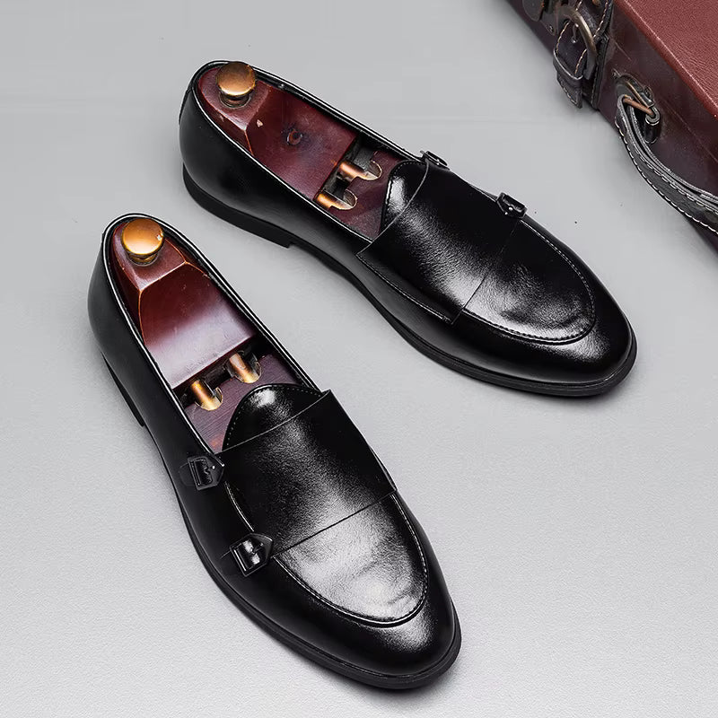 Sapato Masculino Monk Strap Em Couro Polido