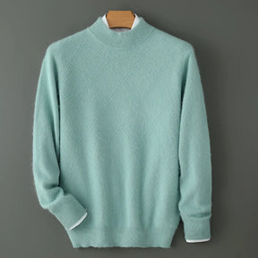 Suéter masculino gola alta em mink cashmere com textura felpada e acabamento premium para inverno