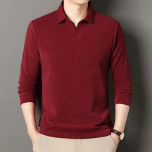 camisa polo masculina de tricot manga longa com tecido macio e elegante exibindo textura do knitwear