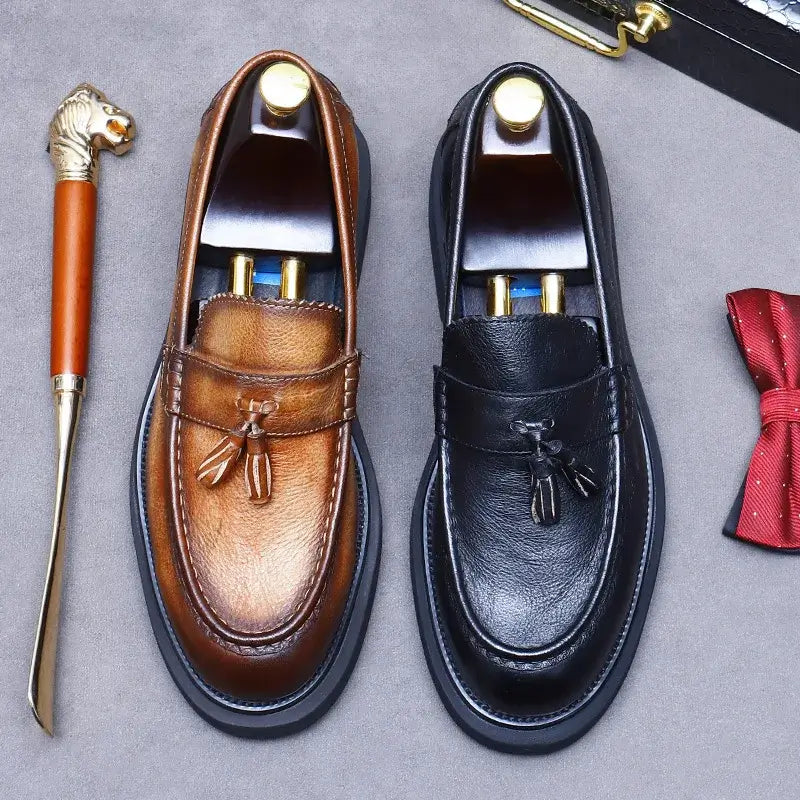 Sapato Masculino Loafer Tassel Em Couro Legítimo Clássico