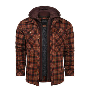 Jaqueta flanela masculina xadrez com capuz removível inverno