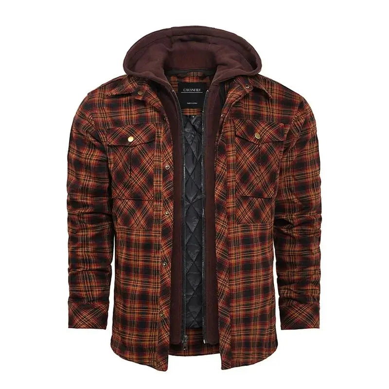 Jaqueta flanela masculina xadrez com capuz removível inverno
