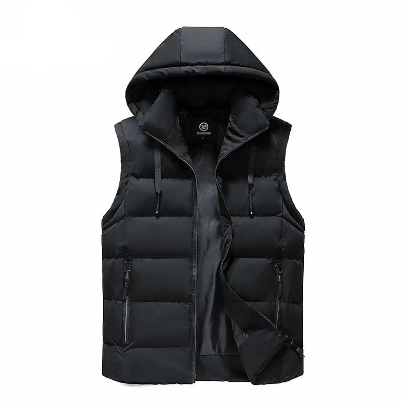 colete masculino acolchoado claro com capuz removível e bolsos com zíper ideal para inverno e uso casual