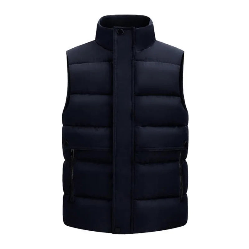 colete masculino puffer com bolsos grandes e fechamento duplo com zíper e botões estilo premium para inverno