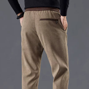 Calça masculina de veludo cotelê com cintura elástica e cordão ajustável, modelo reto para outono e inverno