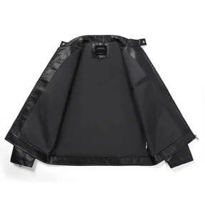 jaqueta masculina preta estilo couro biker com zíper frontal moderna