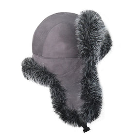 Chapéu russo masculino preto com pele sintética térmica estilo aviador para inverno e frio intenso.