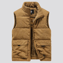 colete masculino veludo cotelê marrom com fleece interno e bolsos grandes estilo militar para inverno