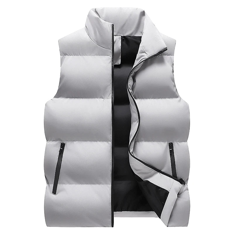 colete masculino puffer com zíper e bolsos frontais estilo minimalista para inverno