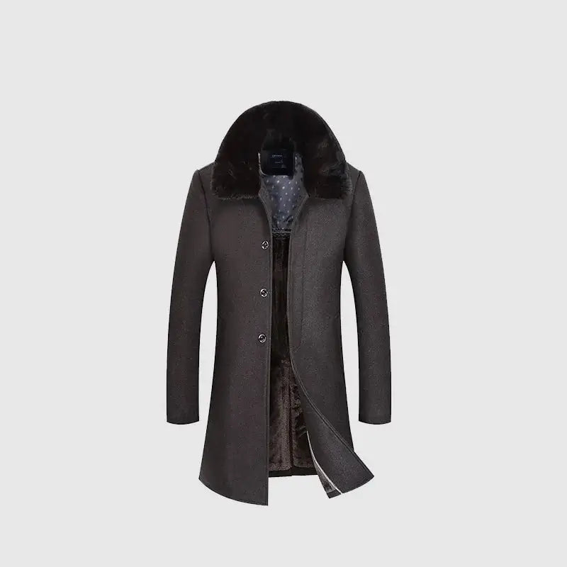 sobretudo masculino longo inverno gola fur preto elegante premium