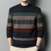 Suéter Masculin Tricô Listrado Gola Alta