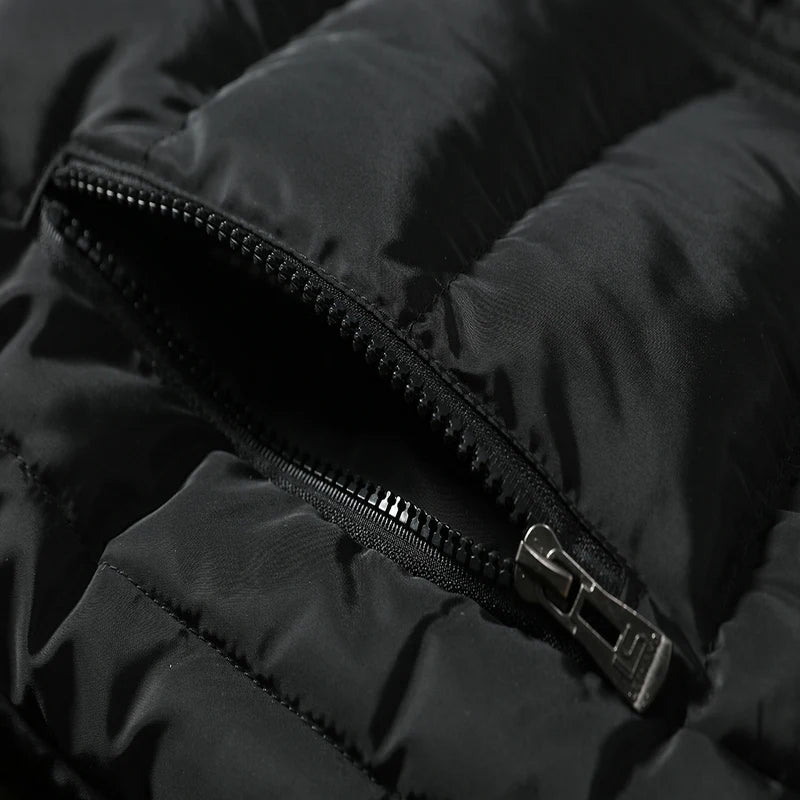 colete masculino acolchoado preto com zíper e bolsos frontais estilo casual moderno para inverno