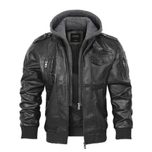 jaqueta masculina preto estilo couro com capuz removível biker moderna