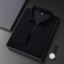camisa polo masculina de tricot manga longa com tecido macio e elegante exibindo textura do knitwear