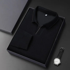 camisa polo masculina de tricot manga longa com tecido macio e elegante exibindo textura do knitwear