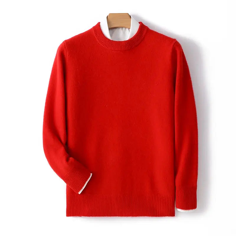Suéter masculino em lã e cashmere com gola careca e textura elegante para inverno